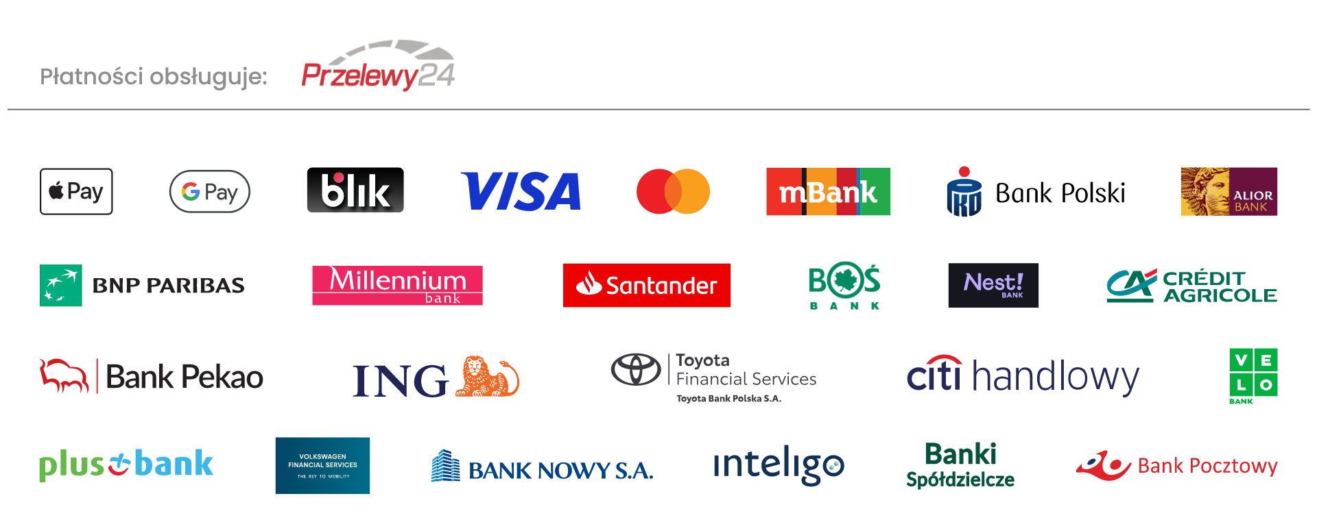 Przelewy24 - Visa, Mastercard, BLIK, Apple Pay, Google Pay